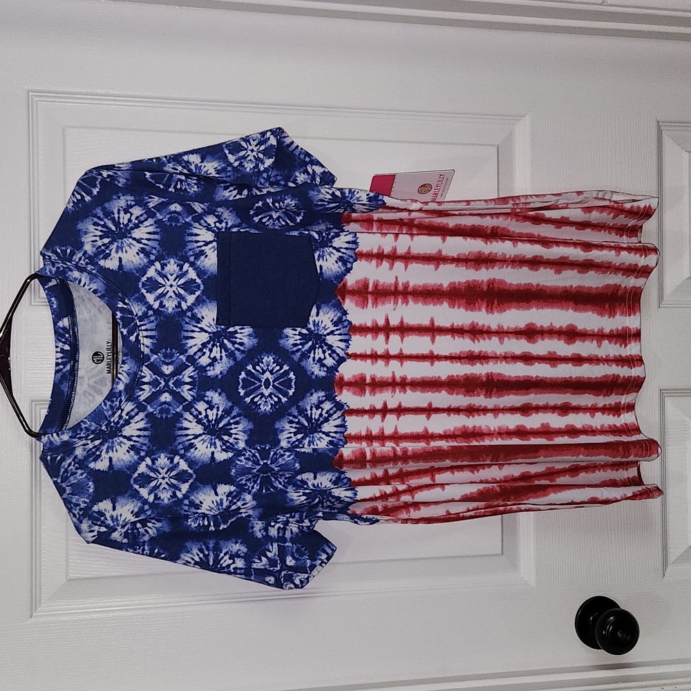 Red white and blue tie dye tee